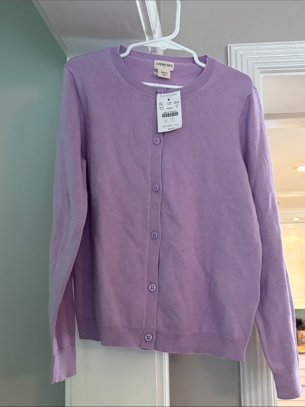 Crewcuts Lavender Button-Front Cotton Cardigan, kids size 8-9